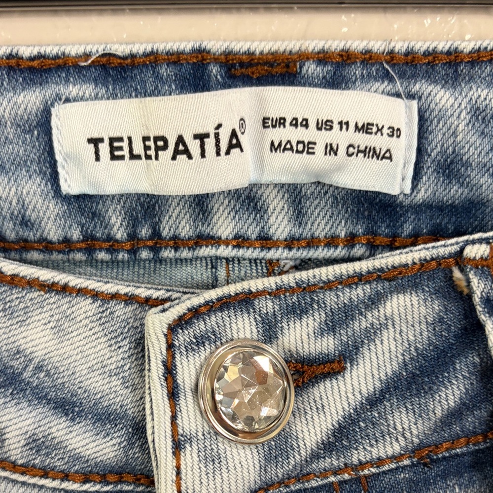 Telepatia Heart Embroidered Light Blue Bootcut Jeans,Size 11/30 - Picture 10 of 17